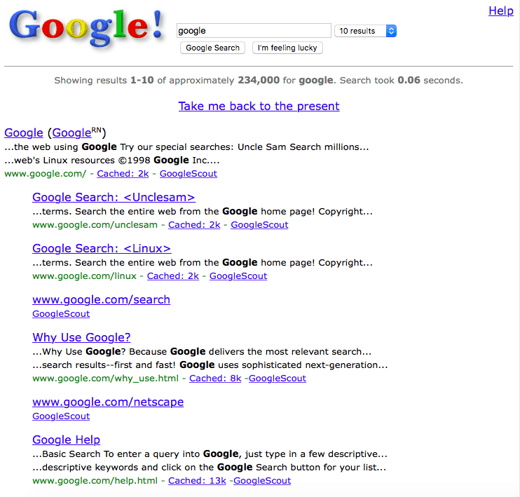 متعة يوم الجمعة: الرجوع إلى الويب 1.0 من Googling "Google في 1998"