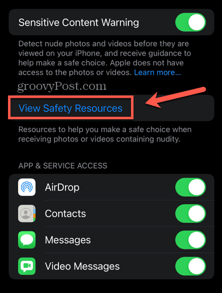 iOS عرض موارد السلامة