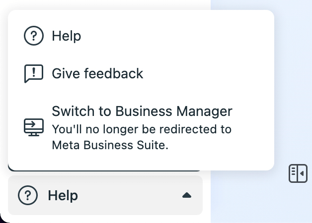 صورة خيار التبديل إلى Business Manager في Meta Business Suite