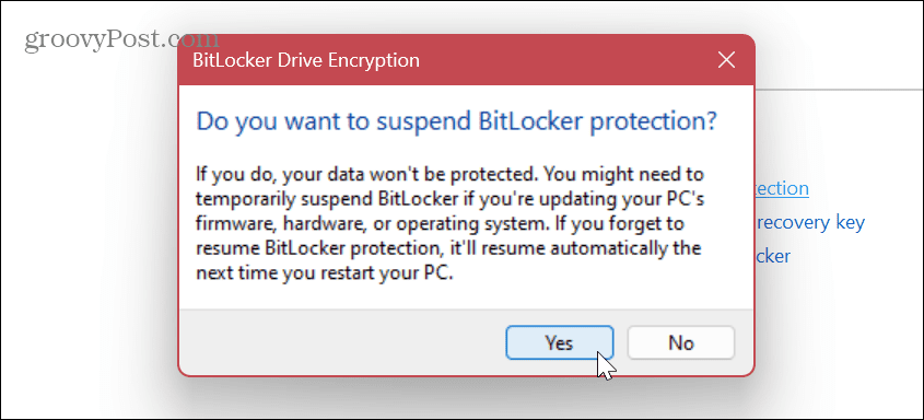 تعطيل أو تعليق BitLocker 