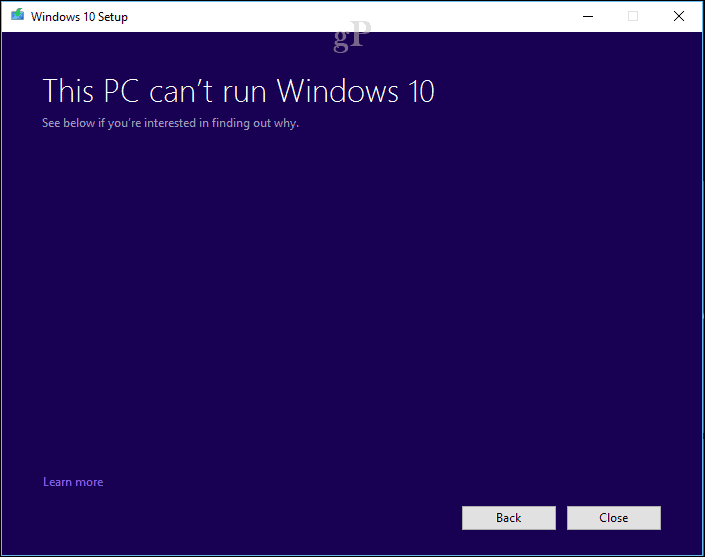 إعداد Windows 10 - لا يمكن للكمبيوتر الشخصي تشغيل Windows 10