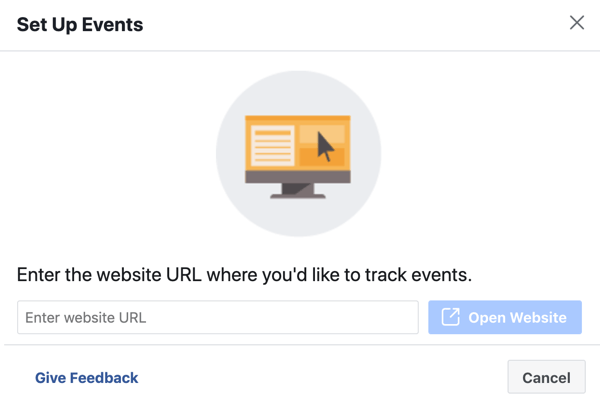 استخدم أداة إعداد حدث Facebook ، الخطوة 3 ، أدخل عنوان URL لموقع الويب لتثبيت حدث البكسل