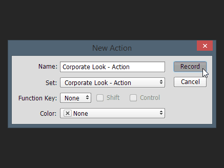 مربع حوار إجراء جديد اسم Photoshop تعيين وظيفة مفتاح لون تسجيل إجراء تحرير دفعة
