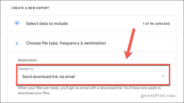 نقل google takeout إلى القائمة المنسدلة