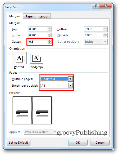 كتيبات Word 2013 طية الكتاب