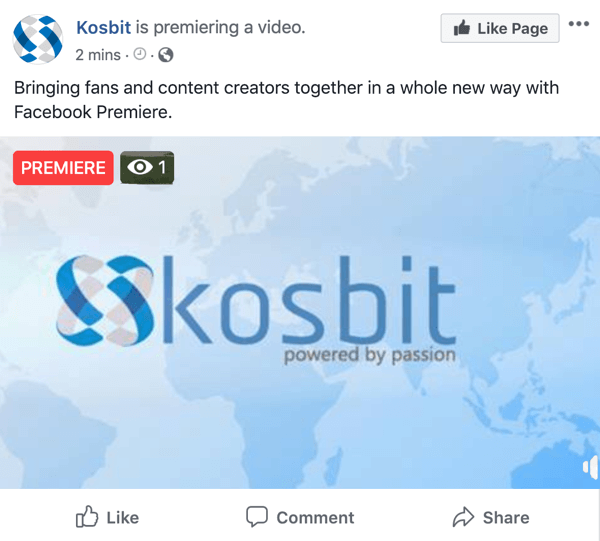 مثال على Facebook Premiere بواسطة kosbit ، العرض الأول للفيديو