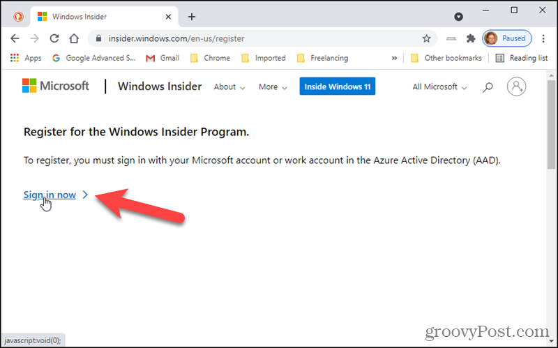 قم بتسجيل الدخول إلى برنامج Windows Insider