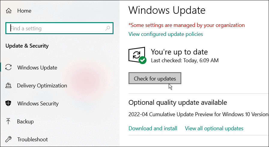 تحقق من وجود تحديثات windows 10