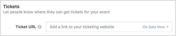 استخدم خيار التذاكر للربط بصفحة مبيعات تذاكر Eventbrite