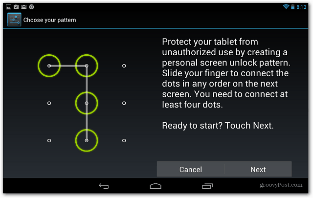 تعيين قفل الشاشة على Google Nexus 7 Tablet