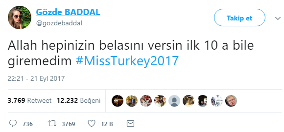 ملكة جمال تركيا المنافس جوزيد بادال لعنة