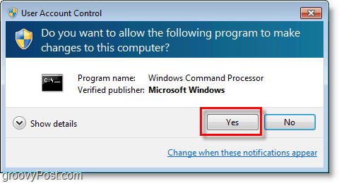 لقطة شاشة Windows 7 - اذهب من خلال cmd admin uac