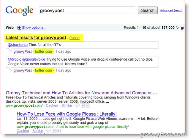 GroovyPost و Google Real-time Search