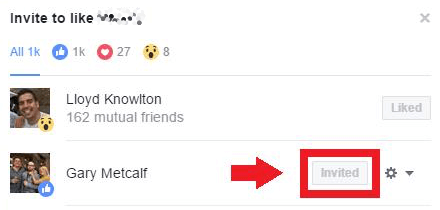 انقر فوق الزر Invite لدعوة مستخدمي Facebook للإعجاب بصفحتك.