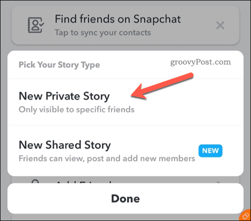 قم بإنشاء قصة خاصة جديدة على Snapchat