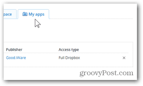 علامة التبويب الخاصة بتطبيق dropbox