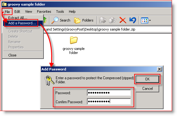ضغط مدمج لنظام التشغيل Windows XP - إضافة كلمة مرور