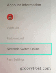 معلومات حساب Nintendo Switch