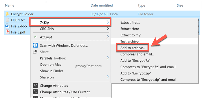 إضافة إلى أرشيف 7-Zip جديد في نظام التشغيل Windows 10