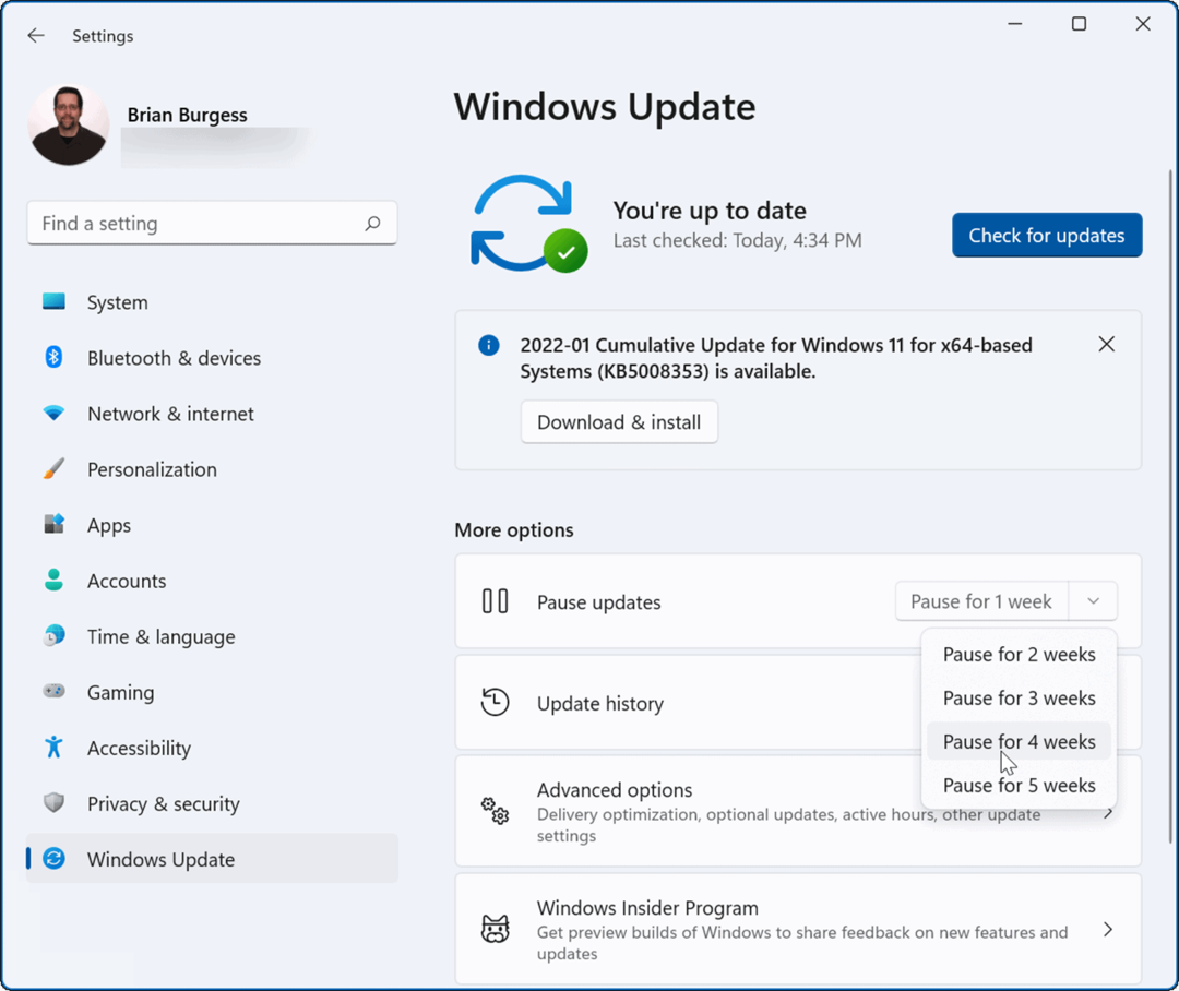 إيقاف التحديثات مؤقتًا على نظام التشغيل windows 11