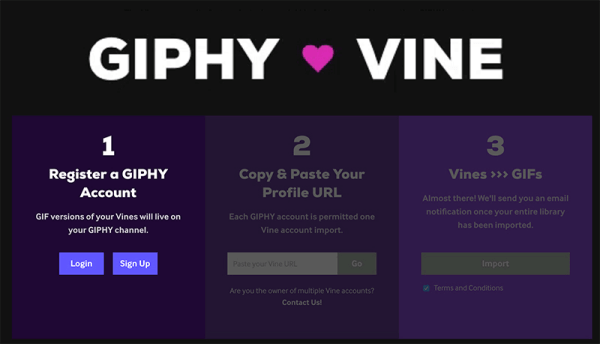 طرح GIPHY أداة GIPHY Vine جديدة يمكنها تحويل جميع ملفات Vine التي أنشأتها إلى صور GIF قابلة للمشاركة.