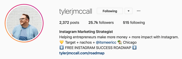 مثال على الموافقة المسبقة عن علم لملف تعريف الأعمال في Instagram والمعلومات الحيوية بواسطةtylerjmccall.