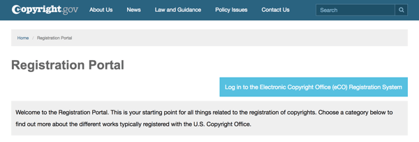 استخدم بوابة التسجيل على Copyright.gov لإرشادك خلال العملية.