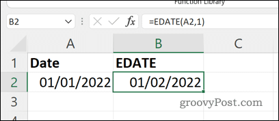 نتيجة صيغة EDATE في Excel