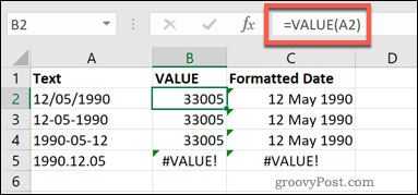 الدالة VALUE في Excel