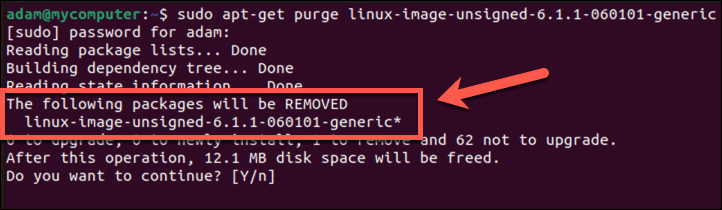 إزالة ubuntu النواة