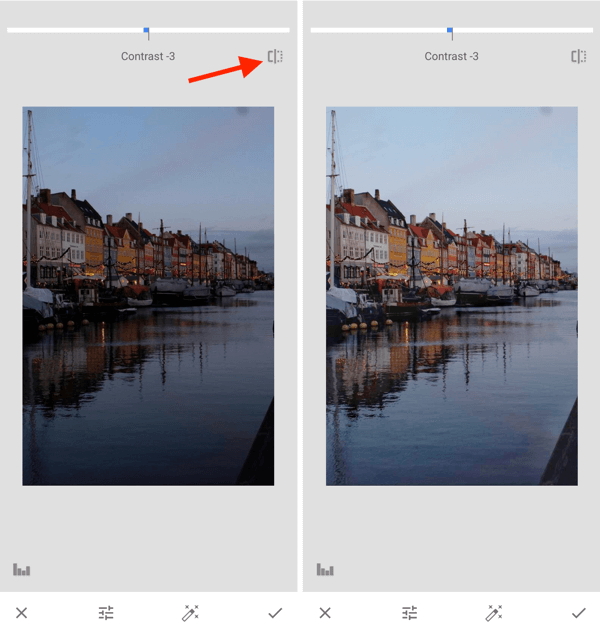 كيفية تحسين صورك على instagram ، الخطوة 10 ، اضبط إعدادات التعرض لما بعد الالتقاط ، وقم بالتبديل بين الأصل والتعديل
