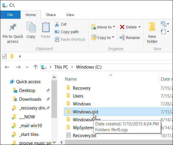 لا تحذف Windows.old إذا كنت تريد الرجوع من Windows 10 إلى إصدار سابق في أول 30 يومًا