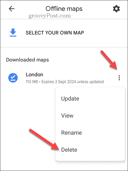 حذف خريطة خرائط Google غير المتصلة بالإنترنت