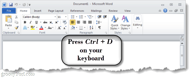 اضغط على Ctrl D في لوحة المفاتيح لفتح مربع حوار خيارات الخط