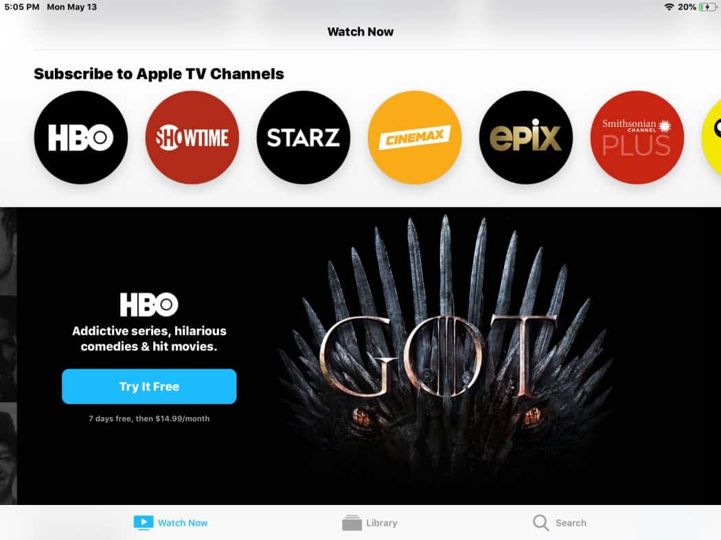 اشتراكات قناة Apple TV الجديدة على تطبيق iPad