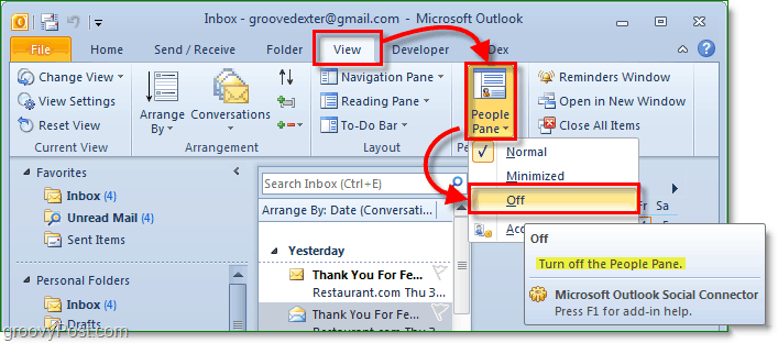 كيفية إيقاف تشغيل جزء الأشخاص في Microsoft Office Outlook 2010