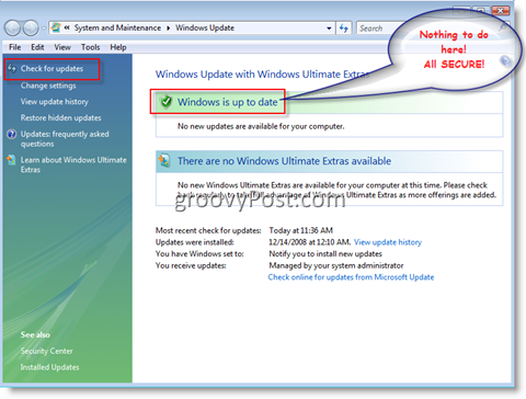 قائمة تحديث Windows لنظام التشغيل Windows Vista