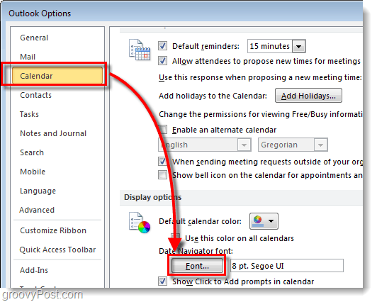 كيفية تغيير الخط المستكشف لتاريخ تقويم Outlook 2010