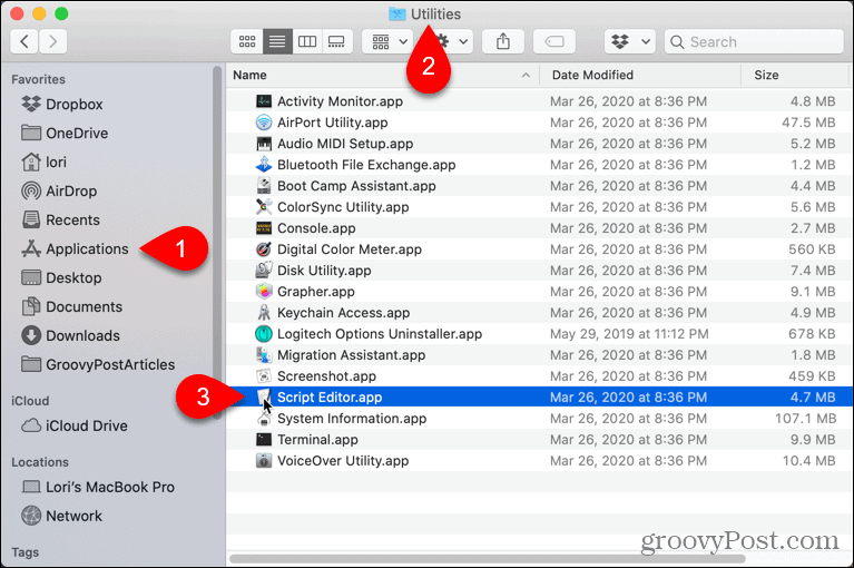 افتح Script Editor على جهاز Mac
