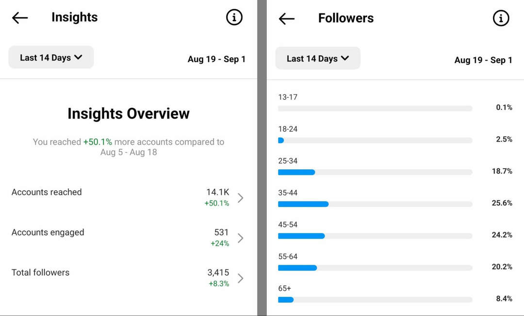 كيف تتحقق من رؤى الجمهور على instagram-app-Overview-Followers-example-3
