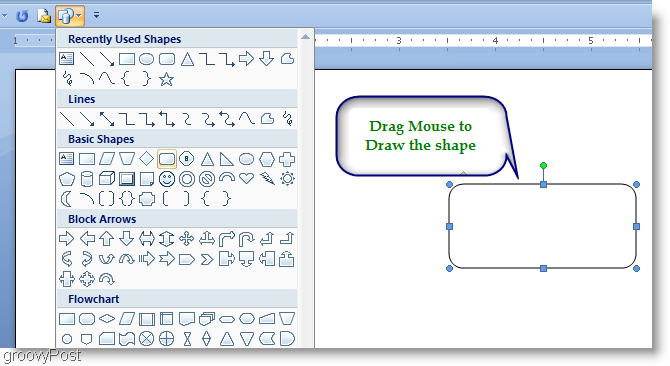 Microsoft Word 2007 ارسم الشكل بسحب الماوس