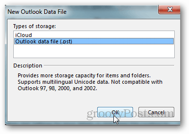 كيفية إنشاء ملف pst ل Outlook 2013 - انقر فوق ملف بيانات التوقعات