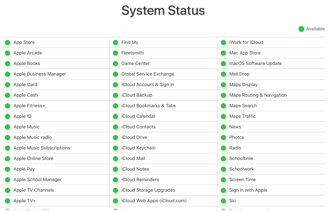 إصلاح مشاكل iCloud: حالة نظام iCloud