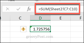 صيغة Excel SUM تستخدم نطاق خلايا من ورقة عمل مختلفة