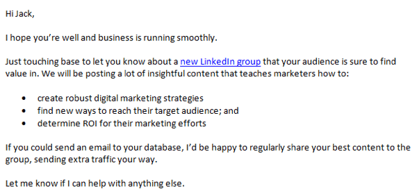 البريد الإلكتروني للتواصل مع مجموعة LinkedIn