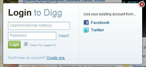 شاشة تسجيل الدخول الجديدة Digg