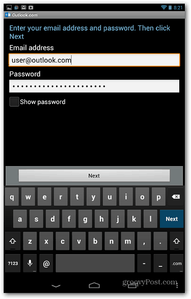 أدخل تطبيق البريد الإلكتروني Android Outlook