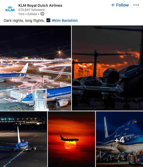 نشر صفحة KLM LinkedIn لصور متعددة