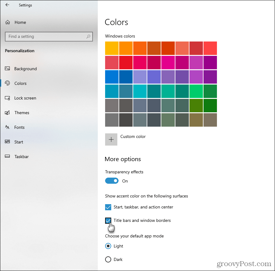 إظهار خيارات ألوان التمييز في Windows 10
