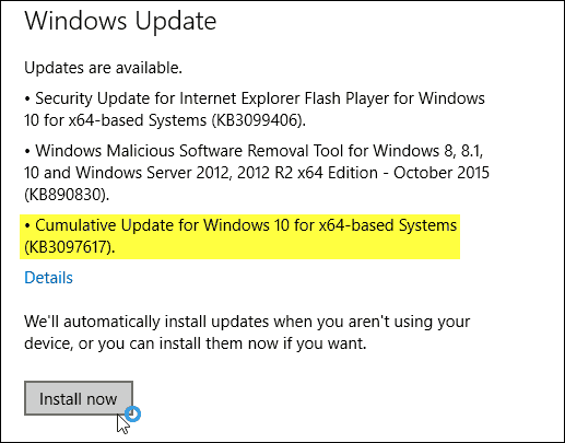 تحديث Windows 10 التراكمي KB3097617 متوفر الآن